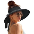 thumbnail image 2 of Sun Visor Hat for Women Wide Brim Ponytail Straw Hat UV UPF Summer Beach Vacation Packable Foldable Travel Black One Size, 2 of 3