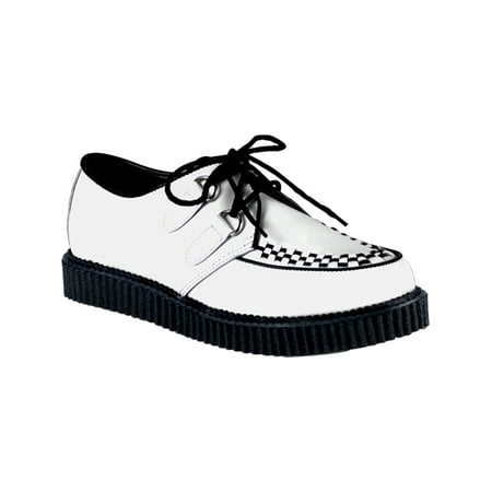 Mens White Leather Creepers 1 Inch Platform Woven Black  Lace Up Shoes