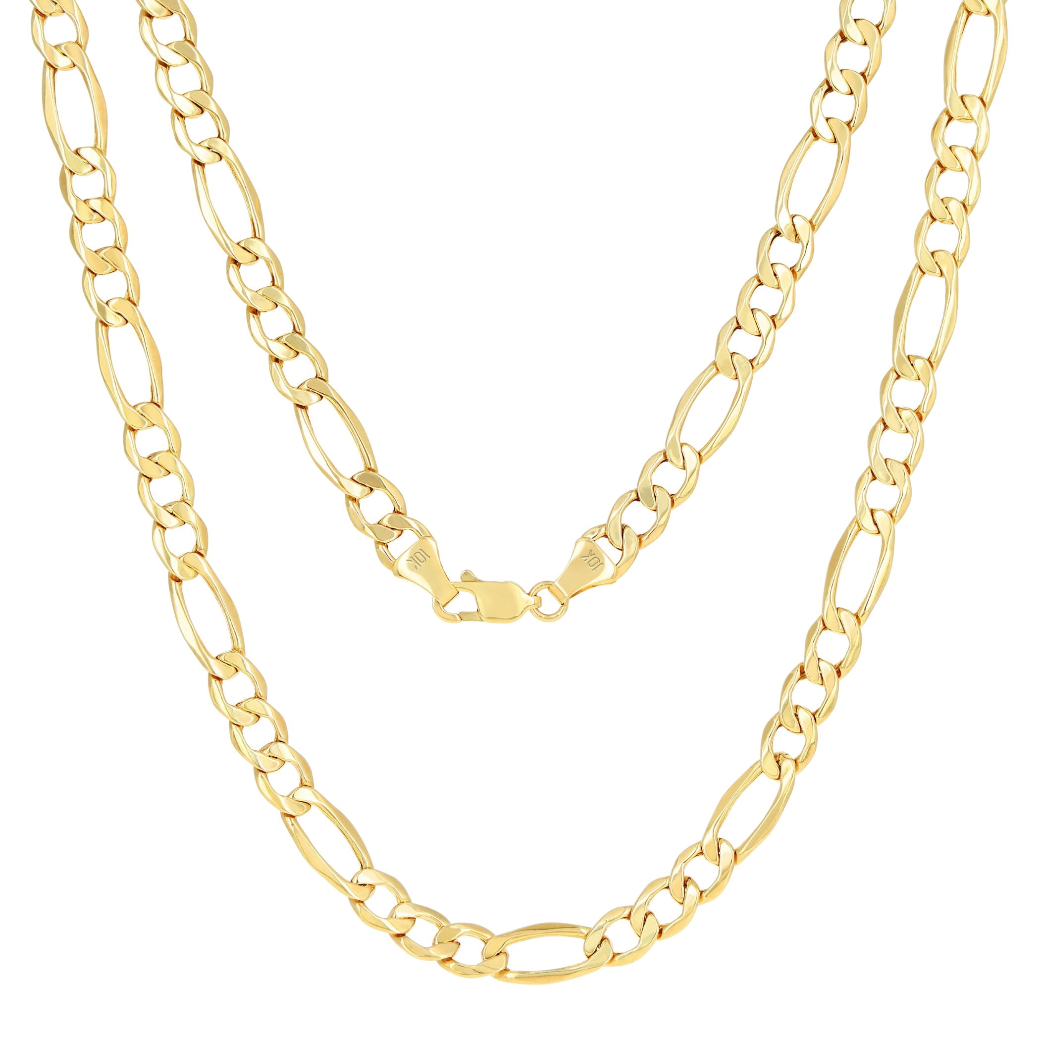 Nuragold 10k Real Yellow Gold Figaro Link 7mm Chain Necklace (16"-30") Italian Jewelry for Men & Women