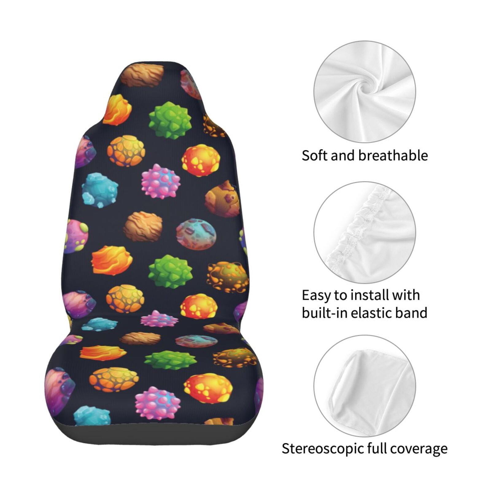 Naloa Lovely Planet Car Seat Covers Universal Front Seat Coves for Car Accessories ,Padded Car Covers for Automotive, SUV, Truck, and Van