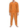 thumbnail image 3 of Fuzoiu Orange Glitter Print Men's Long-Sleeved Pajama,Lounge Button Down Nightwear,Mens Notch Collar Pajama Set -Large, 3 of 7