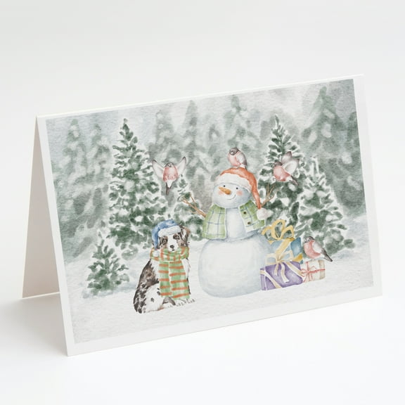 Australian Shepherd Puppy Blue Merle and Tan with Christmas Presents Greeting Cards and Envelopes Pack of 8 7 in x 5 in