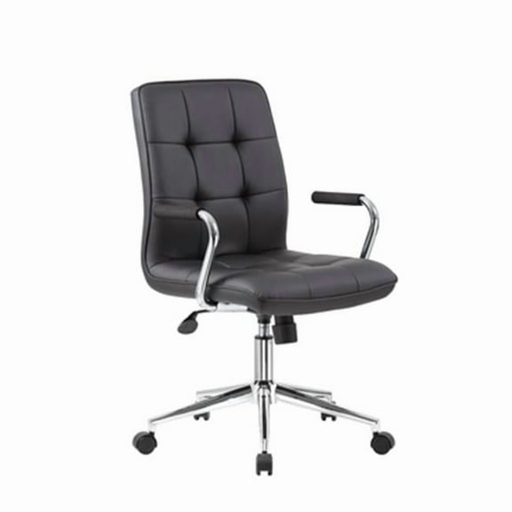 Modern Office Chair with Chrome Arms, Black