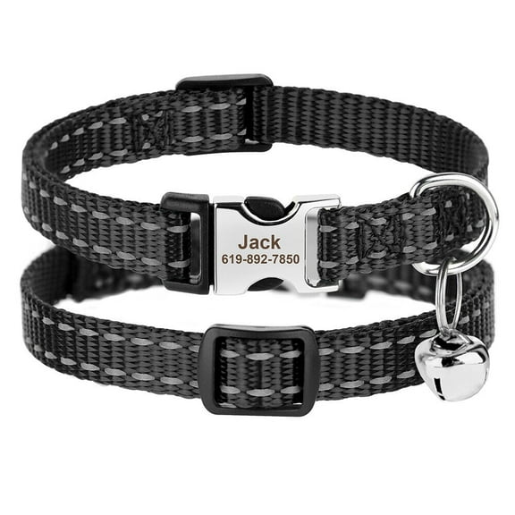 Pet Artist Reflective Personalised Cat Collar Adjustable With Custom Engraved Name Tag Bell