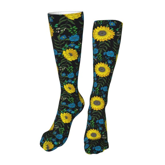 Naloa Sunflowers And Blue Flower High Stockings Women Thigh High Stockings Over Knee Long Stockings-One Size