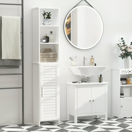 Kleankin Tall Bathroom Storage Cabinet Freestanding Linen Tower With 3 Tier Open Shelf And Cupboard Narrow Side Floor Organizer White Canada Kleankin Tall Bathroom Storage Cabinet, Tall Bathroom Storage Cabinet Ikea
