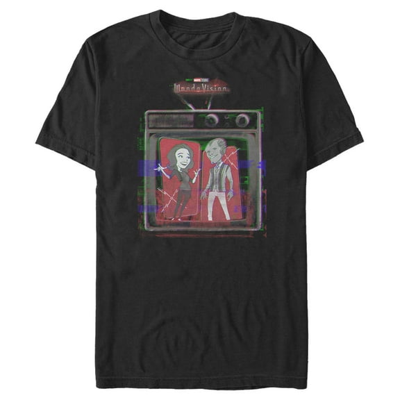 Men's Marvel WandaVision Retro TV Glitch Graphic Tee Black Medium