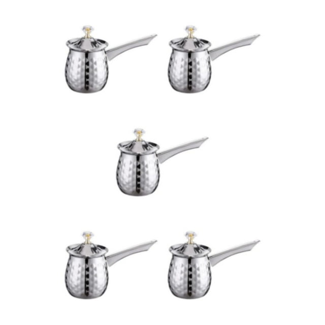 relayinert Pot à Lait avec Long Manche en Acier Inoxydable de Qualité Alimentaire Tasse Turque Durable Non Toxique Résistante aux Chocs Argent 400ml 5Ensemble