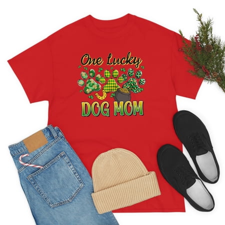Familyloveshop LLC One Lucky Dog Mom Shirt Womens St Patricks Day Shirts Gifts for Irish, St Patricks Gift for Her, Dog Mom Shirt