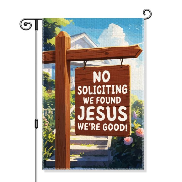 shiyou-No Soliciting We Found Jesus We're Good Garden Flag, Funny Faith Yard Flag for Outside, Go Away Garden Flag, No Solicitors Sign Home Decor, Housewarming Gifts for Christian
