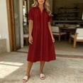 thumbnail image 4 of Women's Solid Color Short Sleeve Lapel Loose Dress - Casual Summer Double Layer Style, 4 of 6