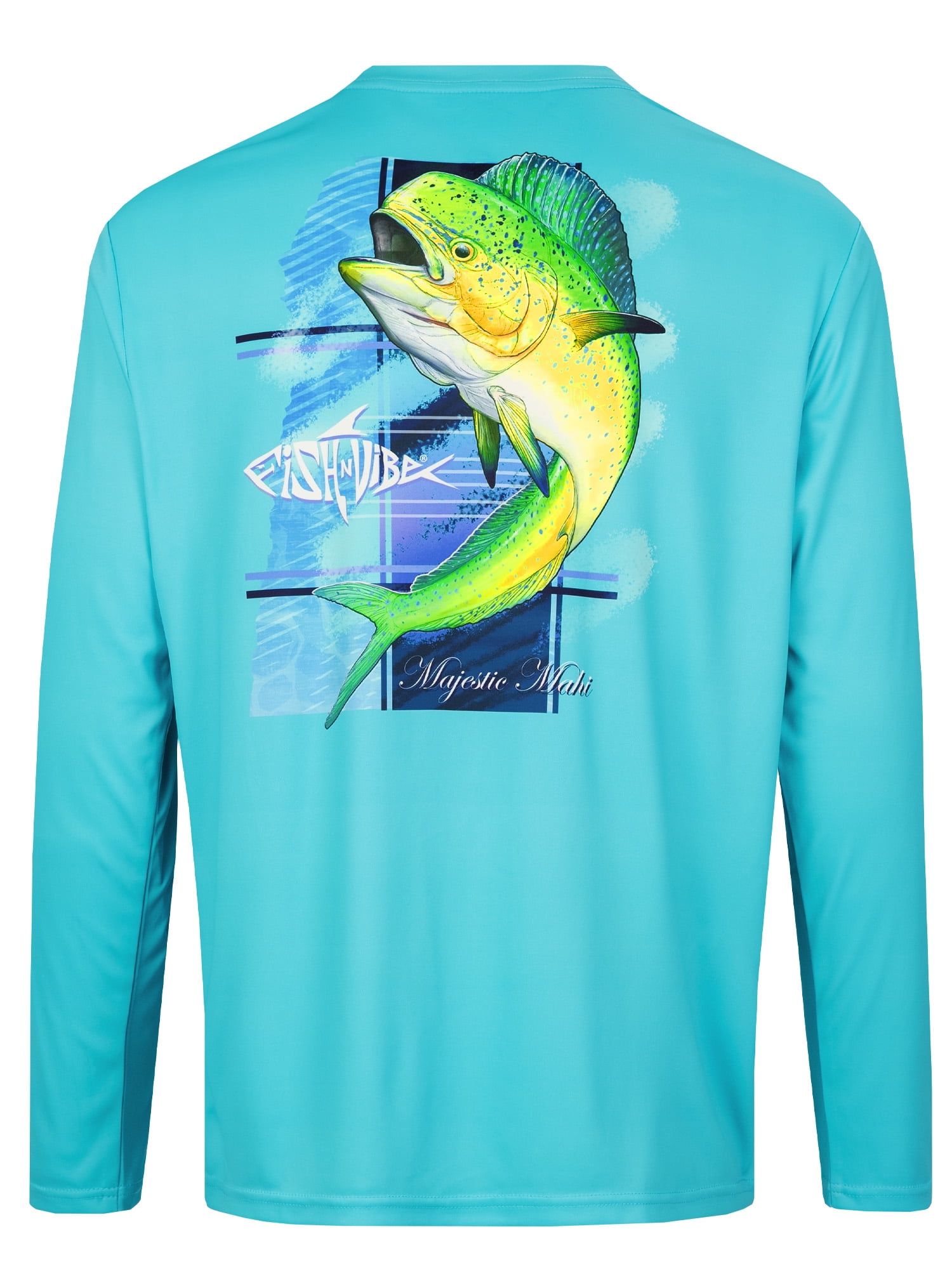 Fish N Vibe Men's Sublimated Long Sleeve Performance Tee, Scuba Blue/Fnv Majestic Mahi, 2XL