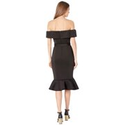 Badgley Mischka Off-the-Shoulder Belted Scuba Cocktail Dress Black