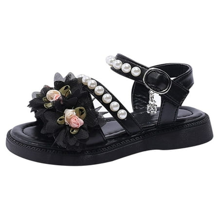 

WuLIQna Girls Boys Sandal Adjustable Double Buckles Casual Flat Open Toe Lightweight Shoes Baby Toddler Girls PU Leather Soft Open Toe Summer Sandals Flower Flat Shoes