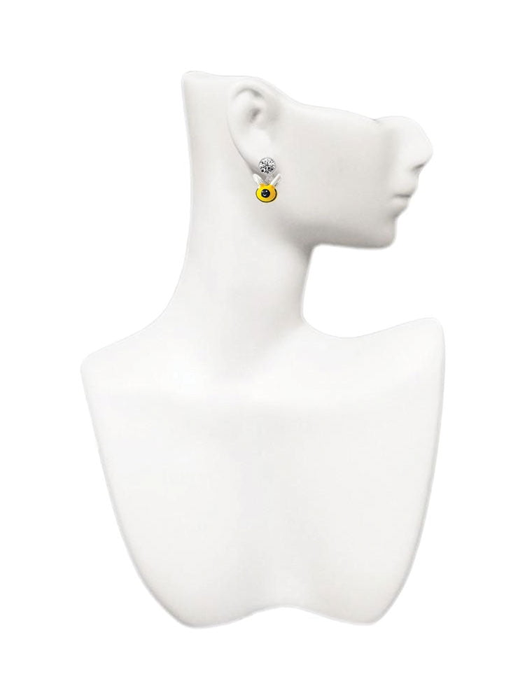 Resin Bumble Bee Clear Crystal Clip On Earrings