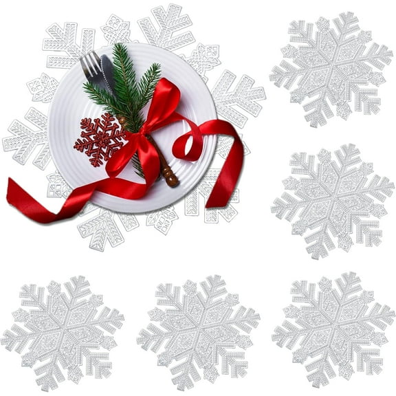 ERDOUY Snowflake Placemats Set of 6,17 inch Christmas Placemats Decorations (Silver)