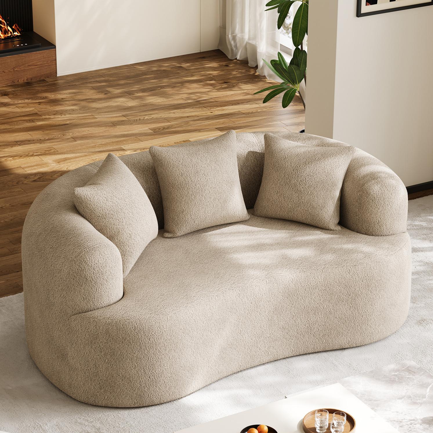 Wiilayok 68.5" Modern Chenille Sofa,Curved Sofa with Deep Seat,Cloud Compression Sofa Couch for Living Room,No Assembly,Light Brown