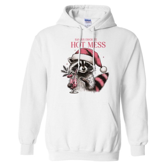 Raccoon Christmas Hot Mess Hoodie Sweatshirt Unisex Large White