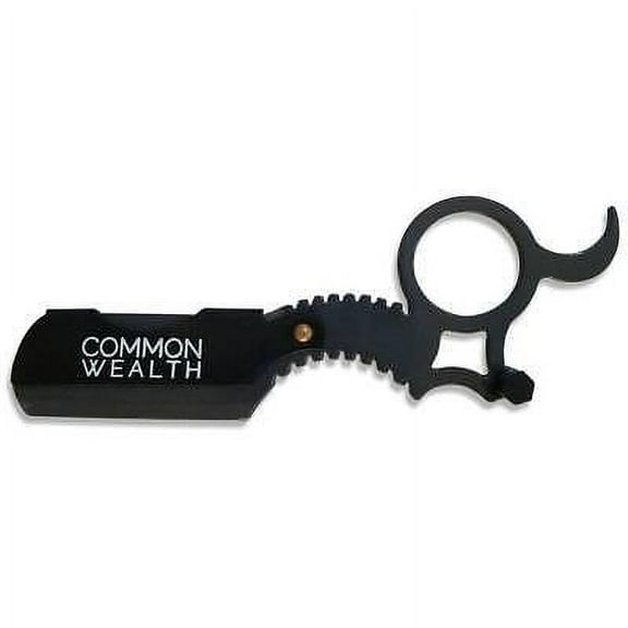 Common Wealth Barber Straight Edge Finger Insert Handle Shaving Razor Grey Black