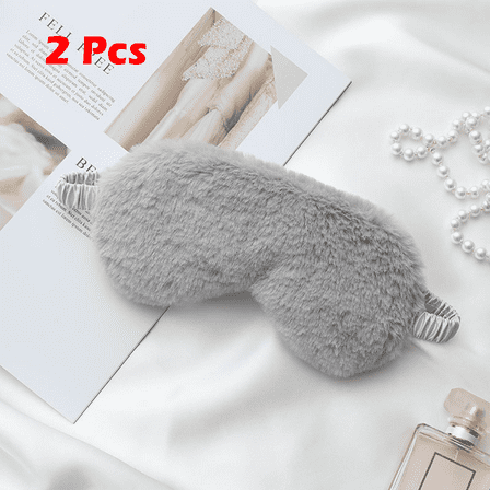 2pcs Women Sleeping Eye Mask Cartoon Fluffy Plush Blindfold Sleep Mask
