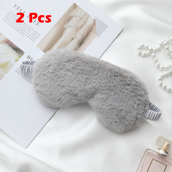 2pcs Women Sleeping Eye Mask Cartoon Fluffy Plush Blindfold Sleep Mask