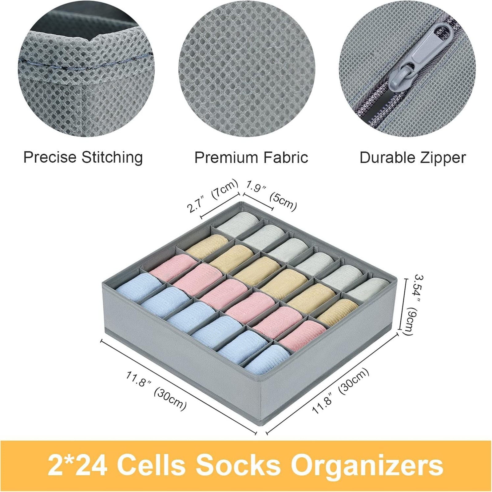 Daiosportswear Sock Underwear Organizer Dividers, 24 Cell Fabric Foldable Drawer Organizer for Dresser Closet Organizers and Storage Boxes,Large Capacity Organizing Box