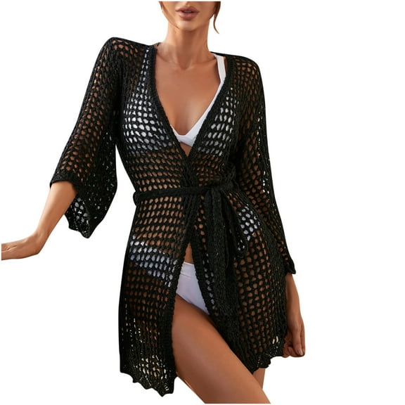 LYXSSBYX Womens Swimsuit Cover up Dress Women Sexy Hollow Beach Holiday Knit Blouse Crochet Chiffon Shirt Beach Top