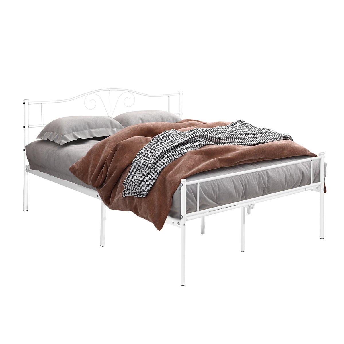 Lowestbest Full Size Double Metal Bed Frame, Adult and Children Used In Bedroom Or Dormitory with Large Storage Space Under The Bed, White Lowestbest Full Size Double Metal Bed Frame, Adult and Children Used In Bedroom Or Dormitory with Large Storage Space Under The Bed, White