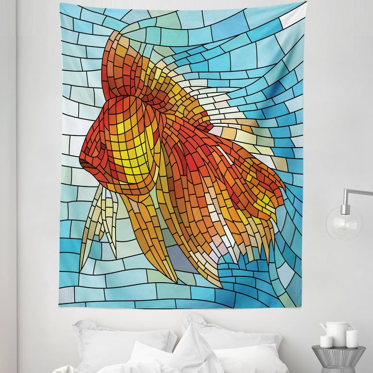 Fish Tapestry, Stained Glass Inspired Mosaic Art Fish with Tangerine and  Sky Tones Illustration, Fabric Wall Hanging Decor for Bedroom Living Room  Dorm, 5 Sizes, Orange and Blue, by Ambesonne 
