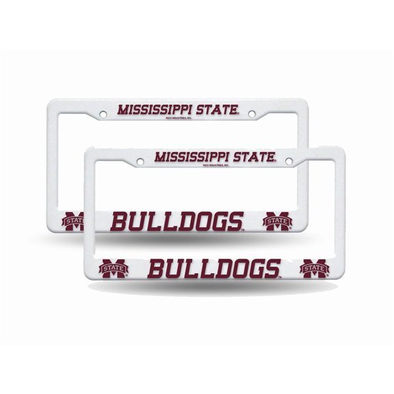 Mississippi State NCAA Bulldogs Raised Letter White Plastic License Plate Frame Set