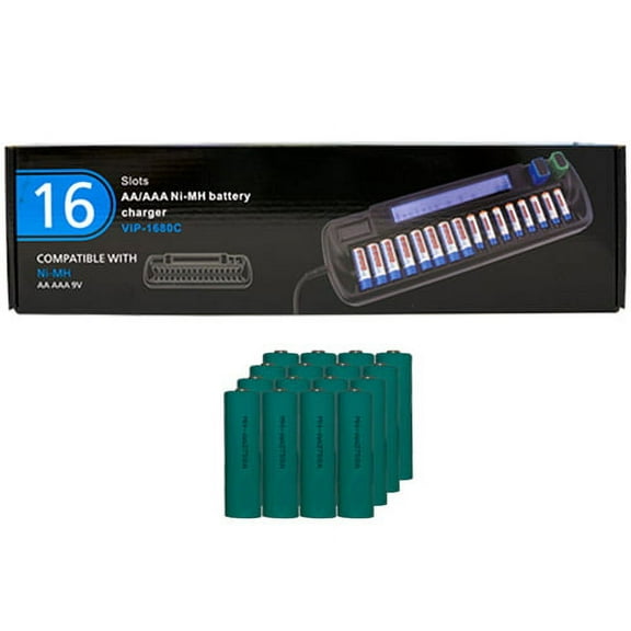16 Bay AA / AAA LCD Battery Charger   16 AA 2700 mAh NiMH Batteries