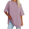 thumbnail image 2 of Fznquz Tops Women Fashion Casual Short Sleeve Purple T Shirt Crew Neck Solid Color Plus Size Work Blouses for Women, 2 of 6