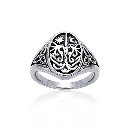 Celestial Celtic Night Day Sun Moon Tree Of Life Signet Ring For Men For Women Antique Style 925 Sterling
