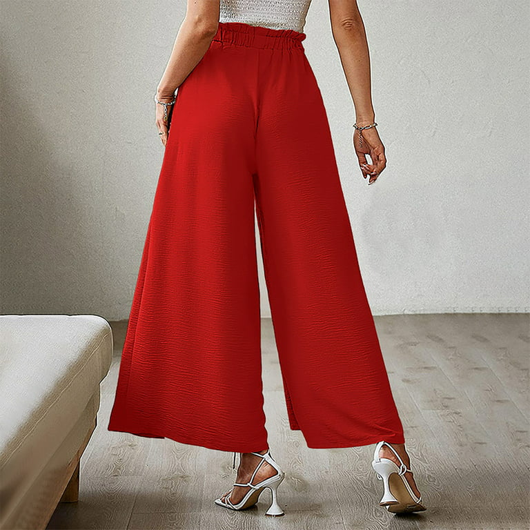 Dadaria Wide Leg Pants for Women Dressy Fashion Women Summer Bow Casual  Loose High Waist Pleated Wide Solid Trousers Pants Red L,Women 