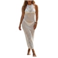 thumbnail image 3 of Maqroz Womens Fishnet Cover Up Dress Halter Neck Long Beach Swimsuit Coverups Sleeveless Maxi Dress Sheer Mesh Bodycon Swimwear, 3 of 3