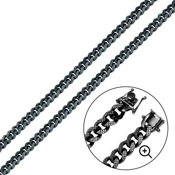 925 Sterling Silver Miami Curb Platinlux Plated Pyramid Pave 200 Box Lock 7mm 24" Jewelry Female