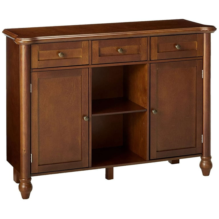 Kings Brand Furniture Antique Wood Sideboard Buffet Cabinet Walnut 2 Cabinets 2 Open Shelves 3 Drawers Walmart