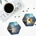 thumbnail image 5 of Pofeuu Moonlit Sea Sailboat Print Leather Coasters Set of 6, Round Cups Mugs Mat Pad for Home Kitchen Heat Resistant Drink Coasters,Hexagon, 5 of 7