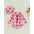 thumbnail image 2 of FEORJGP Toddler Baby Girl Summer Swimsuits Infant Long Sleeve Rompers Floral Print Ruffled Jumpsuit Crew Neck Swimwear and Swim Cap Set for Kids Cute Bathing Suits Beachwear, 2 of 9