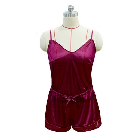 

Plus Size Lingerie Satin Silk Up Pajamas Teddy Babydoll Bodysuit Red M