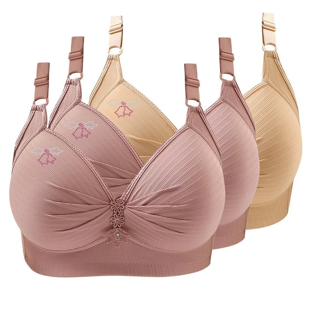 LOVZFMLL Bras for Women 3PC Woman's Printing Gathered Together Large Size Daily Bra Underwear No Rims Beige S