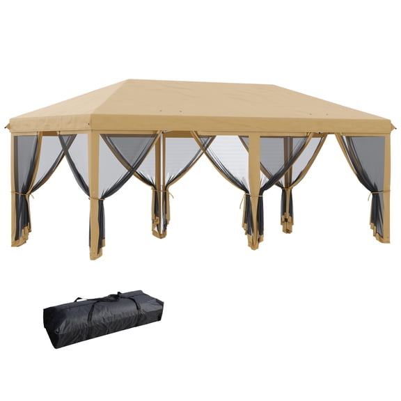 CoSoTower 10' X 20' Pop Up Canopy Tent with Netting, Heavy Duty Instant Sun Shelter, Large Tents for Parties with Carry Bag for Outdoor, Garden, Patio, Beige