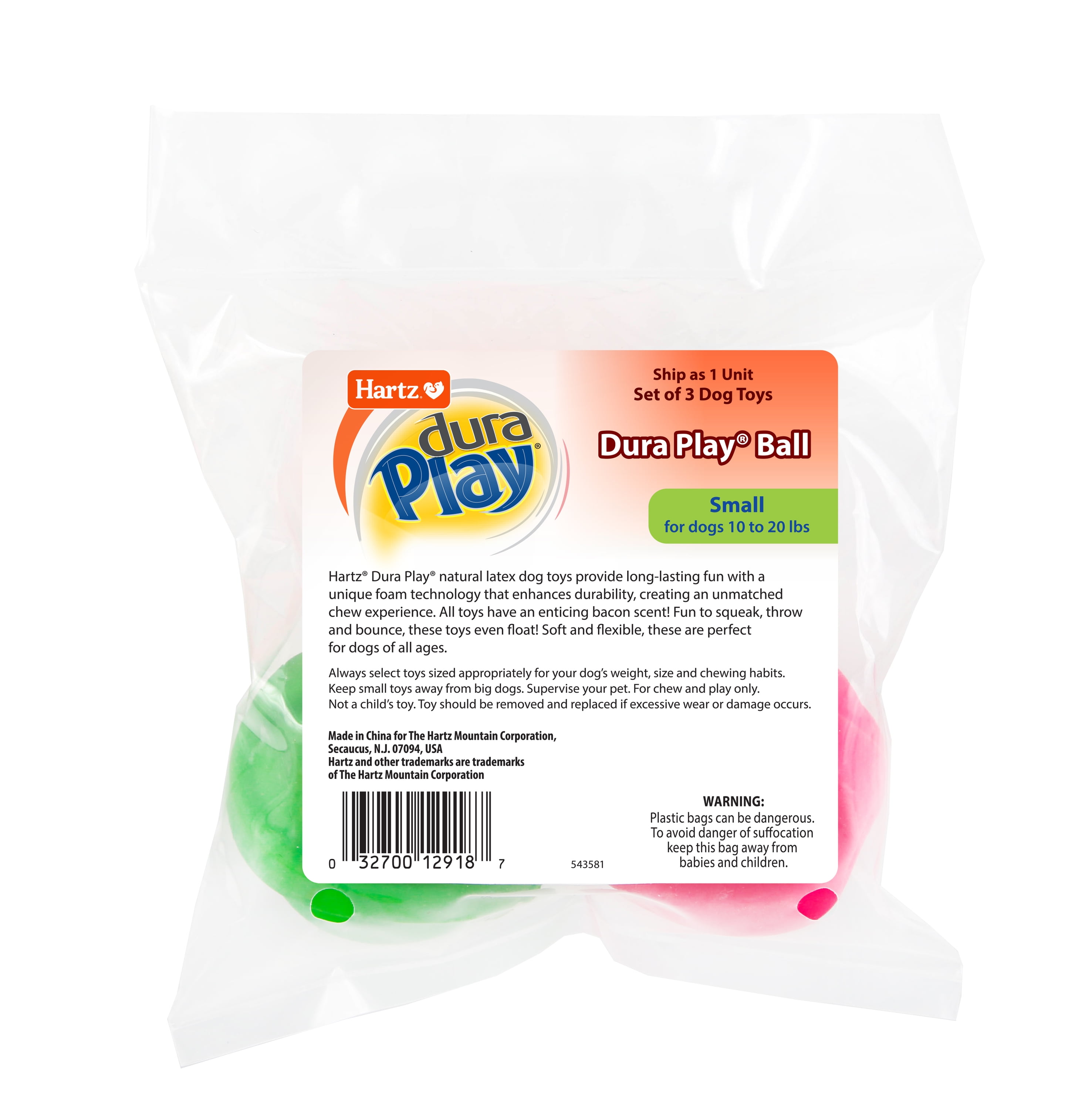 Hartz Dura Play Small Ball Dog Toy with Bacon Scent and Squeaker 3 Pack Walmart