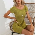 thumbnail image 5 of QUYUON Womens Summer Knitted Sweater Dress Solid Color Round Neck Short Sleeve Ribbed Knit Bodycon Pencil Dresses Button Business Casual Work Knee Length Club Dress Style D-4805 Green S, 5 of 9