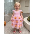 thumbnail image 4 of BemeyourBBs Toddler Baby Girl Halloween Dress Outfit Flying Sleeve 3D Pumpkin Ghost Decor Shinny Star Tutu Tulle Dress Little Girls Summer Fall Cake Smash Party Dress, 4 of 9