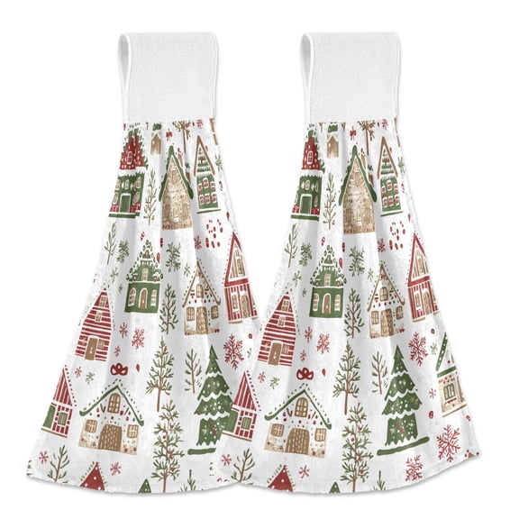 Yayeee Kitchen Hanging Hand Towels Set of 2 with Loop Bathroom Absorbent Tie Towel, Brown Christmas House