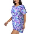 thumbnail image 2 of Balery Blue Skull Daisy Pattern Womens Pajama Sets 2 Piece Soft Short Sleeve Top and Shorts Sleepwear Round Neck Pjs Lounge Set with Pockets-Small, 2 of 7