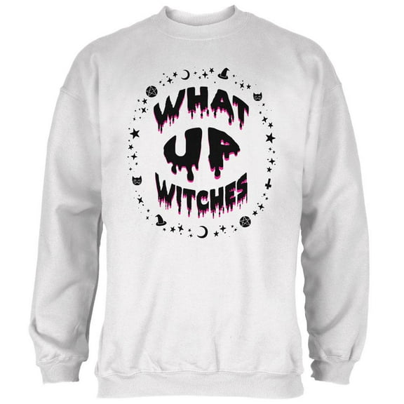 Halloween What Up Witches Witchy Elements Black Text Mens Sweatshirt White LG