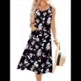 thumbnail image 2 of Vestido de Verano para Mujer, Sin Mangas, Floral, con Cuello Redondo, Cintura Alta, Corte A, Midi y Bolsillos y Negro M, 2 of 10