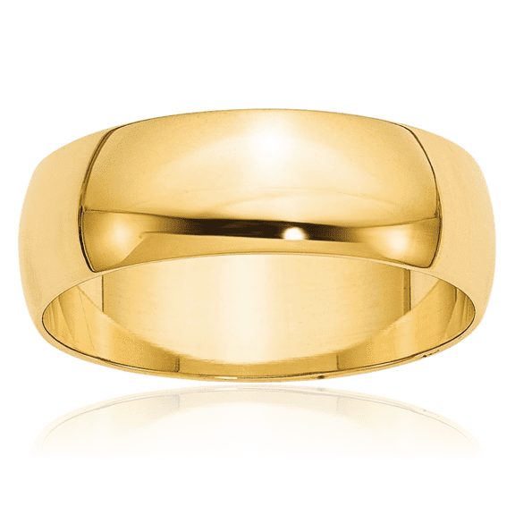 10K Solid Yellow Gold 7mm Half Round Plain Classic Wedding Band Ring